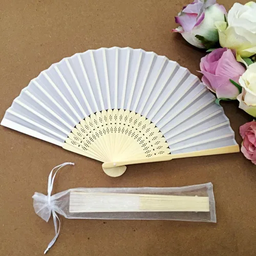 Miniatura 6 de SUPVOX 50pcs Cordón Organza Plegable Mano Ventilador Bolsa de mano Soporte de Ventilador de Bolsillo Fiesta Boda Favor Bolsas (Blanco)