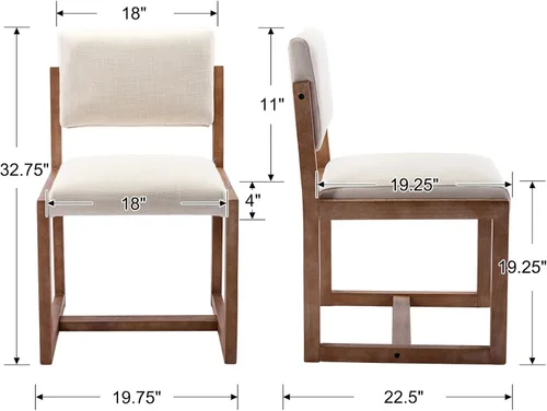 Miniatura 2 de DUOMAY Juego de 2 sillas de comedor tapizadas, sillas de comedor modernas de mediados de siglo, sillas auxiliares de cocina de tela de lino con Beige