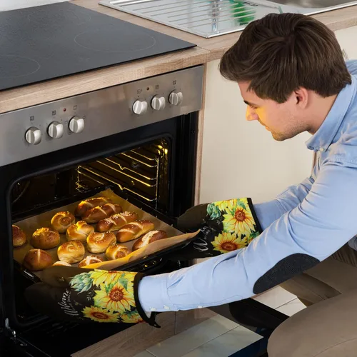 Miniatura 6 de Leinuosen 6 paños de cocina clásicos de girasol, juego de decoración y accesorios para la cocina, diseño floral de plantas, juego de guantes