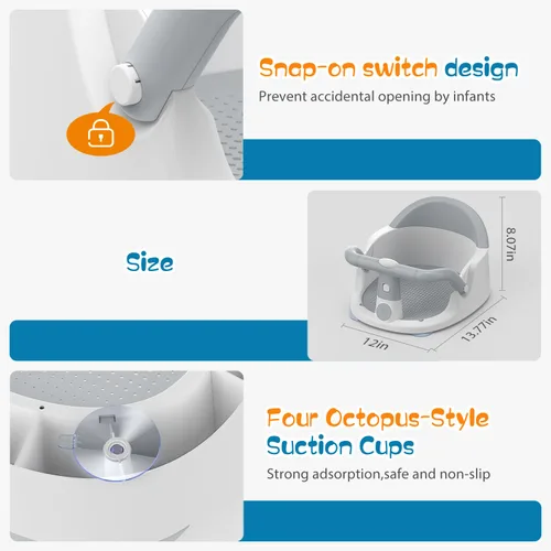 Miniatura 3 de Asiento de baño para bebés de 6 meses en adelante sentados, silla de baño antideslizante con ventosa, seguro y cómodo asiento de baño infantil