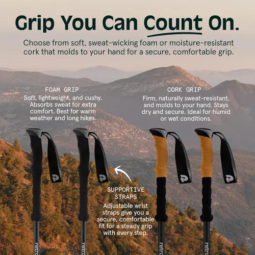 Miniatura 6 de Retrospec Solstice - Bastones de senderismo para hombres y mujeres, ajustables y plegables, ligeros, para caminar y trekking, aluminio con agarre