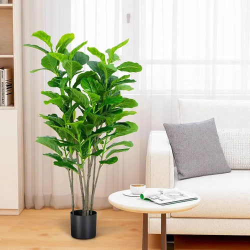 Miniatura 2 de Paquete de 2 árboles de ficus artificiales de hoja de violín de 51 pulgadas, con 100 hojas, árboles falsos decorativos para interiores