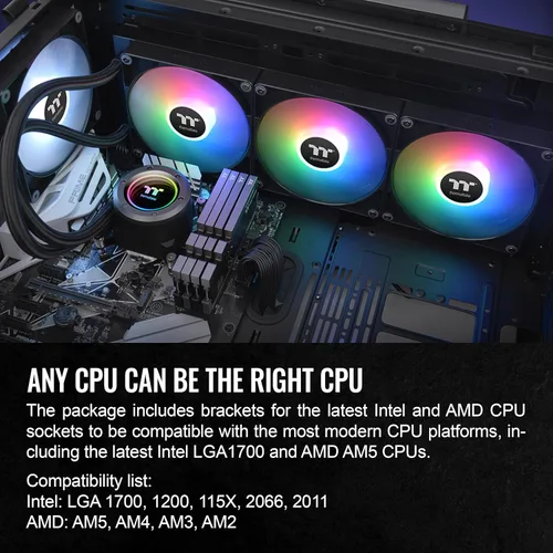 Miniatura 6 de Thermaltake TH420 ARGB Sync V2 Refrigerador de CPU de Líquido/Refrigeración Líquida AlO/Ventilador 140mm*3/PWM 500~2000 RPM/Bloque de Agua Negro
