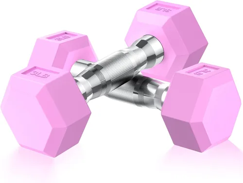 Miniatura 12 de Portzon Mancuernas de color rosa compatibles con el juego de 2 mancuernas de neopreno/goma, 1-15 libras, antideslizantes, no se ruedan