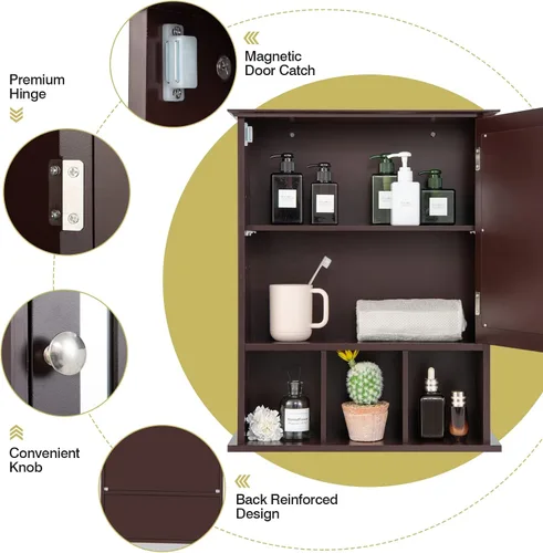 Miniatura 9 de GLACER Botiquín de baño con espejo, estante ajustable y compartimentos abiertos, armario con espejo montado en la pared, 20 x 6 x 24 pulgadas