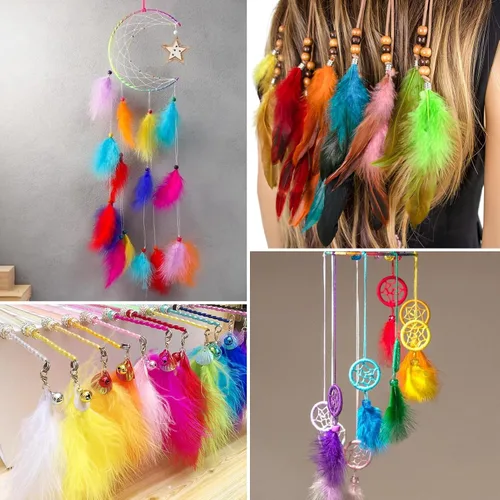 Miniatura 5 de FeelfunFeather 100 plumas coloridas a granel de 4 a 6 pulgadas, plumas de marabú de pavo de color natural esponjoso para manualidades, manualidades