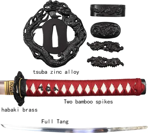 Miniatura 3 de Espada katana japonesa real hecha a mano, espada samurái de espiga completa, 40.5 pulgadas, bolsa de soporte incluida