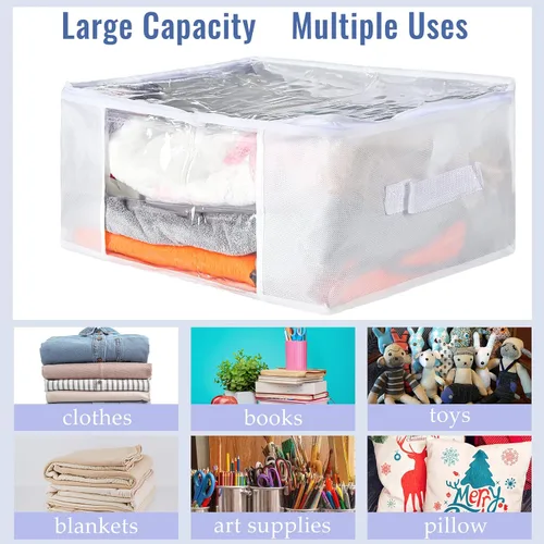 Miniatura 6 de Sadnyy 6 bolsas de almacenamiento transparentes con cremalleras, contenedores plegables para ropa, organizador de plástico, cubos grandes de Gris