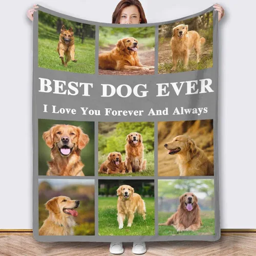 Miniatura 5 de InterestPrint Manta personalizada con texto fotográfico, 9 fotos, Best Dog Ever - Manta personalizada de franela polar para cumpleaños familiar, se
