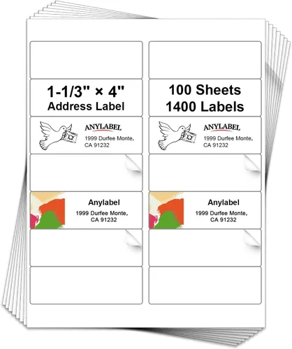 14 etiquetas de correo por página 1-1/3" x 4" papel adhesivo para etiquetas de dirección de envío para impresora láser e inyección de tinta,