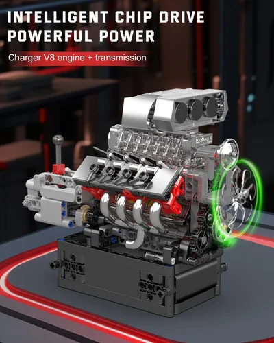 Miniatura 2 de Mould King 10225 Kit de modelo de motor V8 que funciona - Construye tu propio modelo V8 STEM con transmisión, kit de motor de 8 cilindros para auto