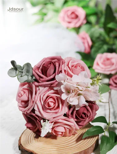 Miniatura 6 de 50 piezas Flores Artificiales, Rosas de Espuma de Tacto Real con Tallo DIY para Ramos de Boda Centros de Mesa Fiesta Ducha Decoración del Hogar