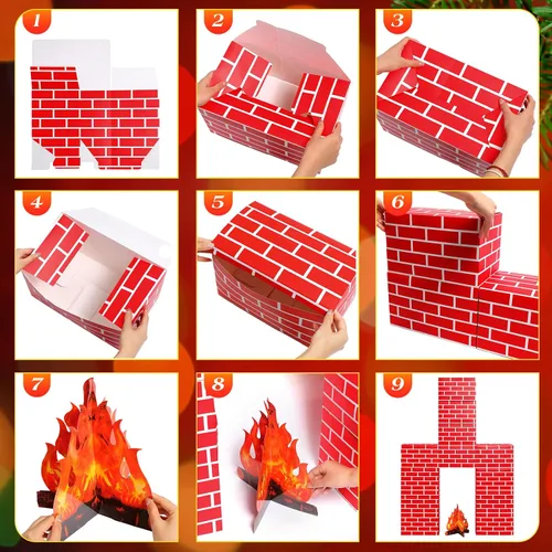 Miniatura 4 de Fullhawl Chimenea de cartón de invierno 3D de 39 x 59 pulgadas, chimenea artificial de invierno con llama de fuego 3D, telón de fondo falso