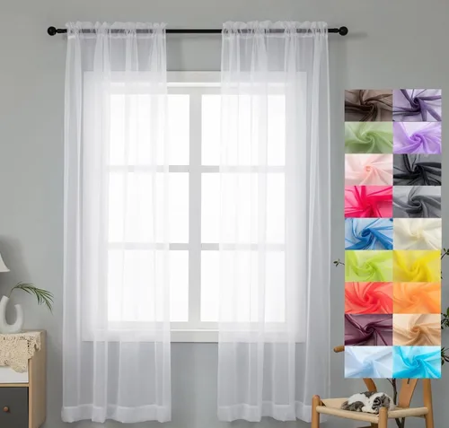 Miniatura 43 de WPM - Cortinas traslúcidas de gasa transparente con bolsillo para barra, 2 paneles de cortinas traslúcidas para dormitorio, cocina, sala de estar