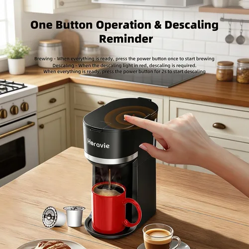 Miniatura 5 de Horavie Mini - Cafetera de porción individual para cápsulas K Cup y café molido, máquina de café de preparación rápida de una taza con recordatorio