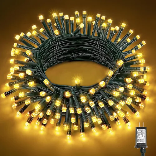 Miniatura 33 de 120 luces LED de Navidad de 40 pies para exteriores, guirnalda de luces de Navidad naranja impermeable, 8 modos de luces conectables para árbol