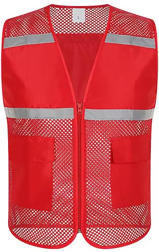 Miniatura 13 de TOPTIE Chaleco de seguridad de malla con cremallera, chaleco de uniforme de voluntario del equipo, chaleco reflectante para correr con bolsillos