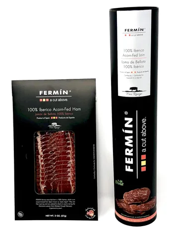 Jamón de Bellota 100% Ibérico Loncheado de 2 oz y Lomo 100% Bellota | Jamón de Bellota Loncheado 100% Ibérico y Lomo de Bellota 100% Ibérico Tubo