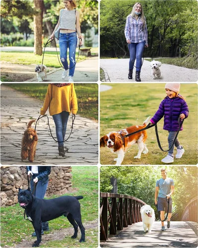 Miniatura 5 de Correa resistente para perro con doble asa, correa de entrenamiento reflectante antitirones de 6 pies para perros grandes, mango acolchado, correa