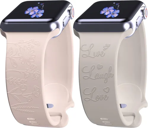 Miniatura 15 de 2 correas grabadas compatibles con Apple Watch Band 1.732 in 1.575 in 1.772 in, correa deportiva de silicona para mujeres y niñas, correa deportiva