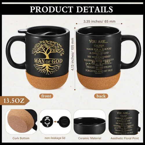 Miniatura 2 de Hushee 4 piezas de regalos cristianos para hombres, taza de café del hombre de Dios, diario de oración, vela perfumada, bolígrafo bíblico, regalos
