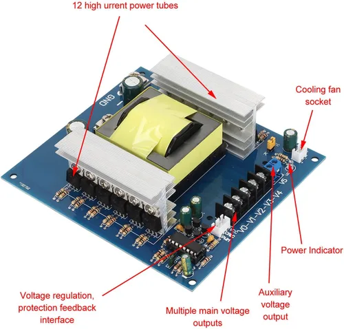 Miniatura 6 de Placa de módulo inversor profesional de 1000 W, convertidor de impulso inversor, transformador, potencia de alta frecuencia, CC 12 V 24 V a CA 18 V