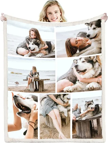 Miniatura 8 de Manta personalizable, cálida y suave con imagen, manta de forro polar Sherpa personalizada para mascotas, familiares, amigos, cumpleaños, bodas, 1 1