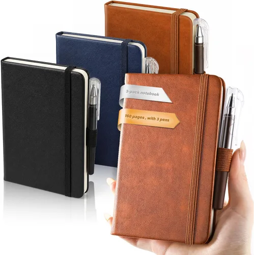 AISBUGUR Cuaderno pequeño – Paquete de 3 cuadernos en total de 480 páginas – Cuadernos de bolsillo con bolígrafos para el trabajo – Cuaderno A6 de