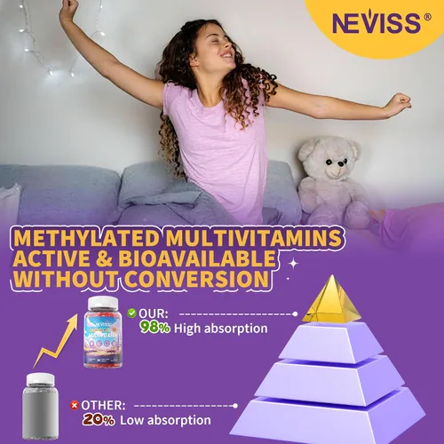 Miniatura 9 de NEVISS Gomitas multivitamínicas metiladas para adolescentes de 12 a 17 años con glicinato de magnesio, omega-3, L-teanina para adolescentes, niños