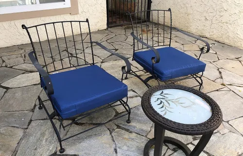 Miniatura 6 de Juego de 2 cojines de espuma viscoelástica para asiento profundo de patio al aire libre (asiento y espalda) con cubierta interna impermeable – Azul