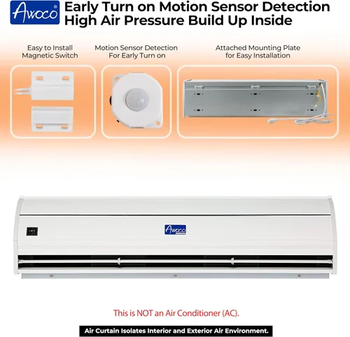 Miniatura 5 de Awoco Elegant - Cortina de aire interior de 2 velocidades de 25,5 m³/min / 900 CFM con interruptor de puerta magnético de fácil instalación