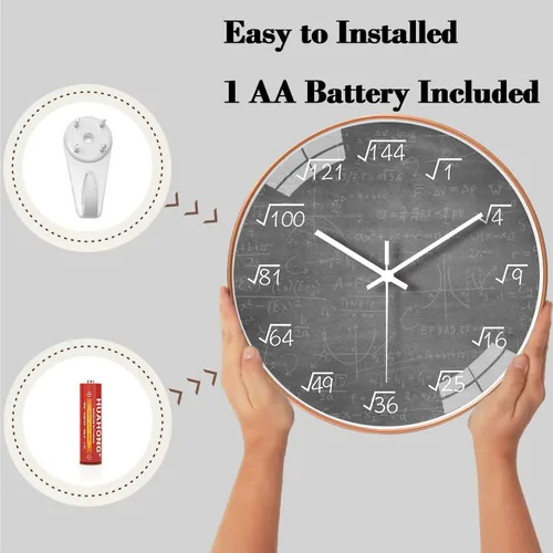 Miniatura 4 de QINFIEY Reloj de pared de matemáticas de 12 pulgadas, silencioso, sin tictac, movimiento de cuarzo de calidad, reloj de pared para decoración de Gris