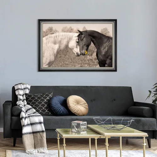 Miniatura 4 de Lienzo decorativo de caballo de granja: gran marco de caballos en blanco y negro, impresiones de retratos de pareja amistosa, imagen de corceles