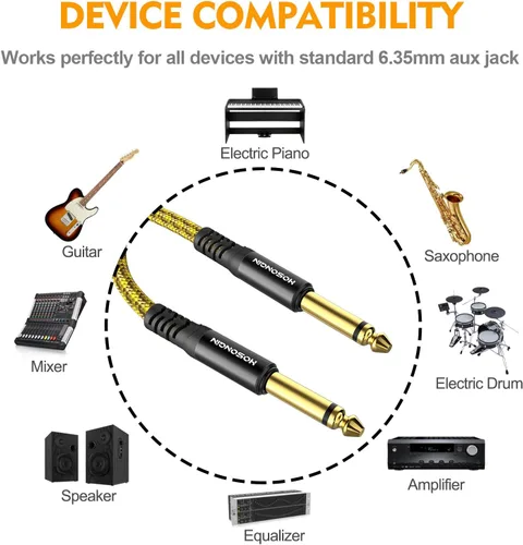 Miniatura 3 de HOSONGIN Paquete de 2 cables de guitarra de 10 pies a 1/4 de pulgada para instrumentos eléctricos, cable AMP para guitarra eléctrica, bajo, Rojo