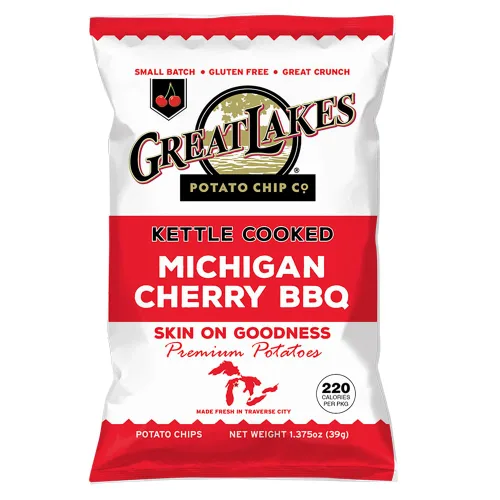 Miniatura 4 de Great Lakes Potato Chip Co. Michigan Cherry BBQ Kettle - Papas fritas cocidas, caja individual de tamaño aperitivo