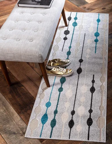 Unique Loom - Alfombra colección de círculos abstractos, de transición para interiores y exteriores, beige, Polipropileno, Gris/Negro