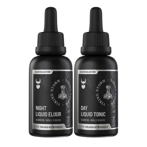 The Beard Struggle Tonic + Elixir - Paquete de aceite para barba - Colección Silver - Aceite de aseo para barba - Suaviza, hidrata y fortalece el