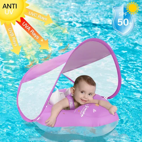 Miniatura 4 de LOOWARTS Flotador de bebé con dosel, flotador de piscina infantil con asiento de seguridad, flotador de natación y flotador de agua UPF50+