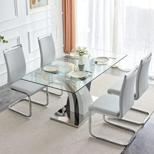 Miniatura 10 de AZmac Juego de mesa de comedor de cristal para 4, juego de mesa de comedor de 63 pulgadas para 4, mesa de cocina moderna y 4 sillas de comedor