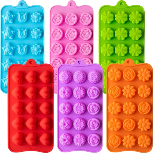 Miniatura 7 de 6 paquetes de moldes de silicona para caramelos de chocolate con forma de flor, moldes de silicona antiadherentes de grado alimenticio para gelatina