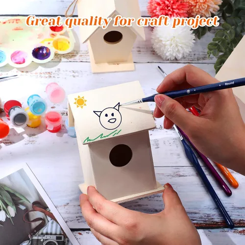 Miniatura 5 de Jetec 6 piezas de casa de pájaros, kit de casa de pájaros de madera para construir y pintar casas de pájaros sin terminar, artes de madera