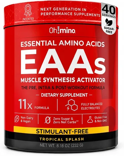 Miniatura 11 de Ohmino BCAA + EAA en polvo, suplemento de aminoácidos, bayas, 40 porciones Los 9 aminoácidos esenciales, fórmula patentada, electrolitos