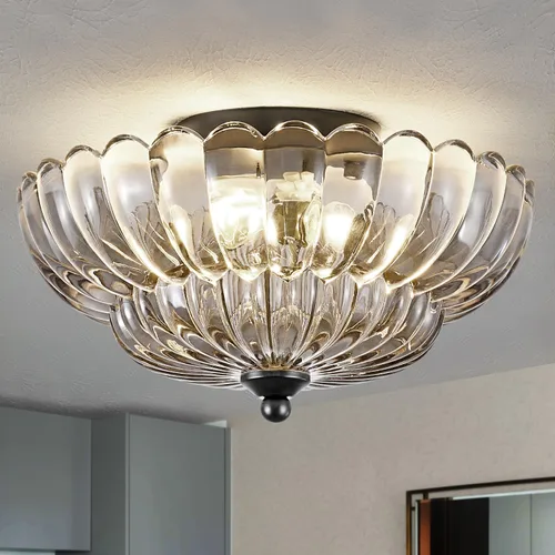 Miniatura 8 de Lámpara de techo semiempotrada de 3 luces, cristal vintage con marco de metal negro, iluminación moderna cerca del techo para dormitorio, cocina
