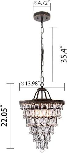 Miniatura 3 de Wellmet Candelabro de Cristal de 14 Pulgadas, Candelabros de Baño de Bronce Estilo Granja, Lámpara Colgante de 4 Luces para Vestíbulo, Accesorio
