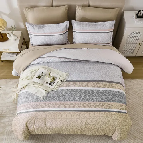 Miniatura 4 de WONGS BEDDING Juego de edredón Beige tamaño Queen, juego de 7 piezas de edredón y sábanas con tiras en una bolsa, juego de ropa de cama
