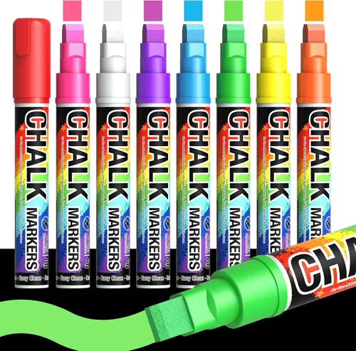 Marcadores de tiza para ventana de coches lavables en vidrio: 8 colores Jumbo bolígrafos de pintura de tiza líquida con puntas gruesas 3 en 1 de