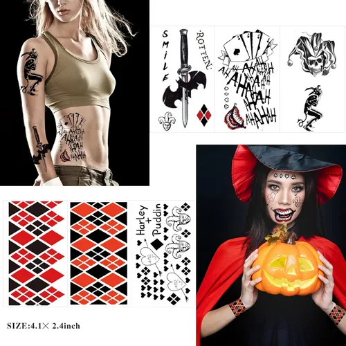 Miniatura 3 de JEEFONNA 22 hojas de tatuajes temporales de Halloween HQ Joker, disfraces perfectos para Halloween, accesorios de fiesta de Halloween y cosplay
