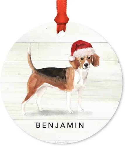 Miniatura 48 de Andaz Press Adorno de Navidad de metal personalizado para perro, perro y mascota, cocker spaniel con sombrero de Papá Noel, 1 paquete, incluye cinta