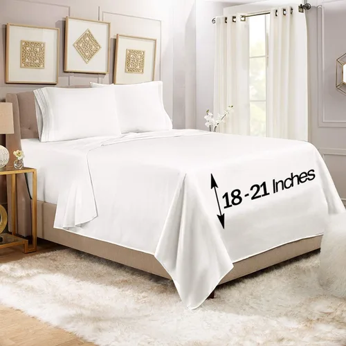 Miniatura 47 de Empyrean - Juego de 4 sábanas bajeras de bolsillo extra profundo de 110 GSM, juego de 4 sábanas de bolsillo extra profundo de 110 GSM, sábanas