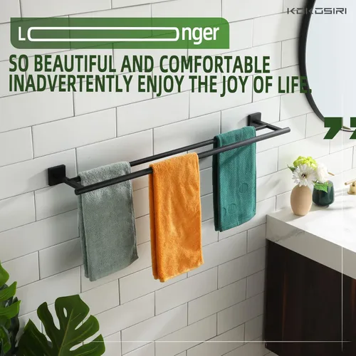 Miniatura 3 de KOKOSIRI Toalleros dobles de 32 pulgadas para baño, color negro mate, soporte para toallas de baño de 32 pulgadas para pared de baño, acero